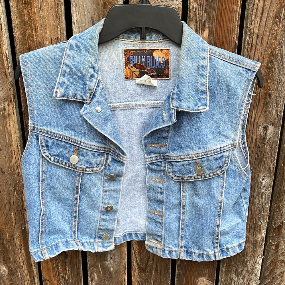 90s Denim Vest M Billy Blues USA Cotton Classic Cropped Juniors Jean Button Y2K